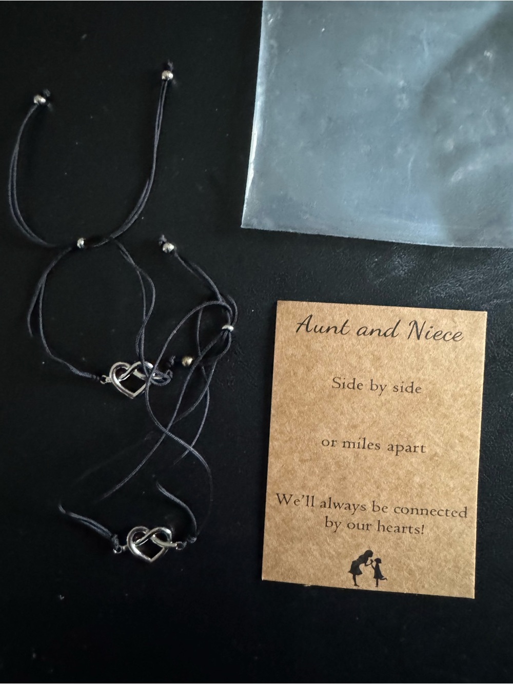 Aunt and Niece Black Cord Infinity Heart Bracelet - Adjustable